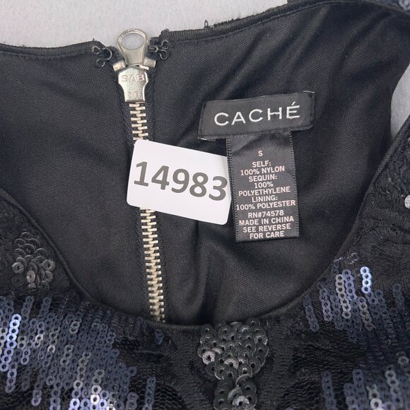 Cache Dress Womens 6 Small Blue Black Sequin Sparkle Evening Party Glam - Picture 13 of 13